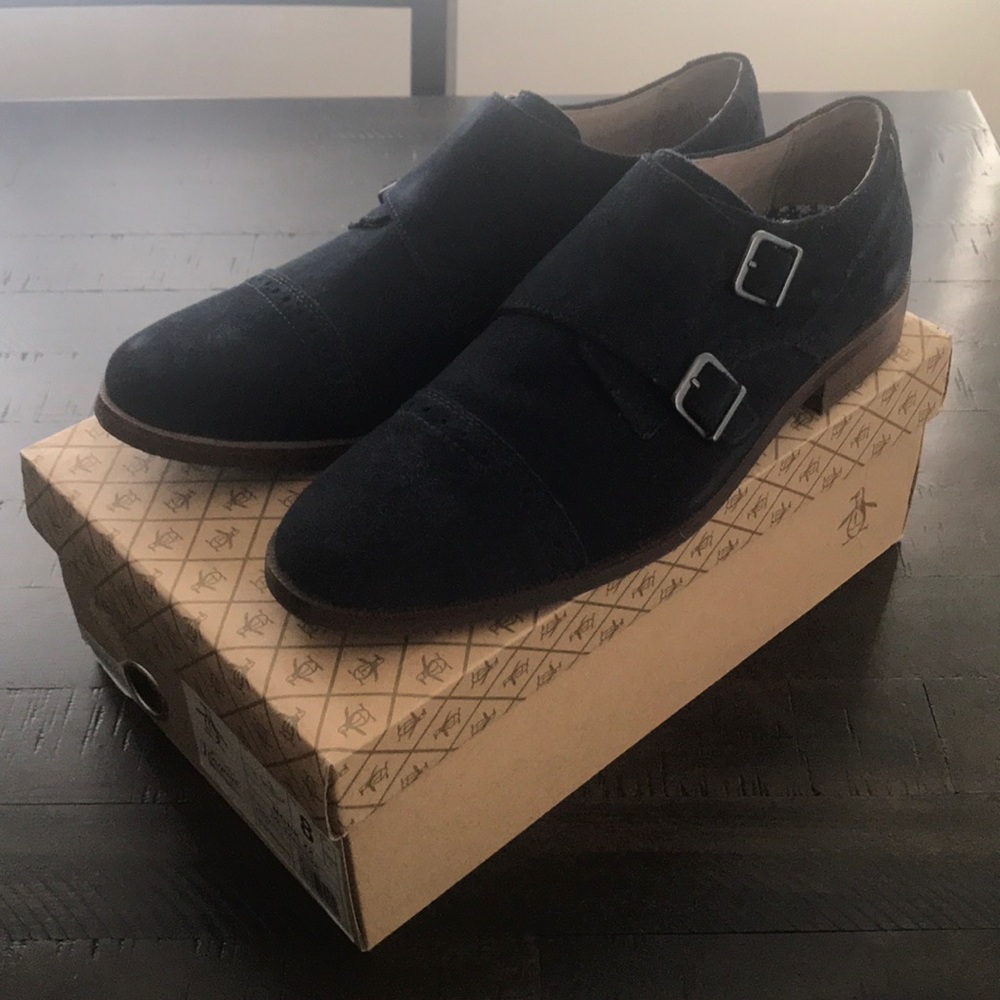 Original Penguin navy suede double monk strap
